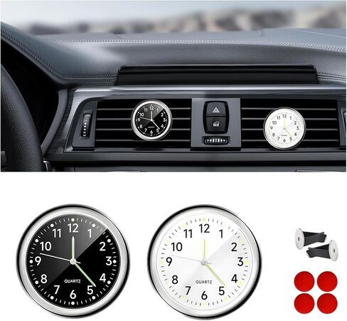 2pcs عصا على ساعة سيارة Dashboard ، ساعة تمثيلية مصغرة مصغرة مع مقطع تنفيس وشريط لاصقة ، ساعة صغيرة ساعة الجيب من لوحة معلومات لوحة القيادة للدراجة النارية للسيارة (أبيض+أسود) in Saudi Arabia