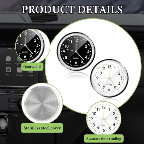 2pcs عصا على ساعة سيارة Dashboard ، ساعة تمثيلية مصغرة مصغرة مع مقطع تنفيس وشريط لاصقة ، ساعة صغيرة ساعة الجيب من لوحة معلومات لوحة القيادة للدراجة النارية للسيارة (أبيض+أسود) in Saudi Arabia