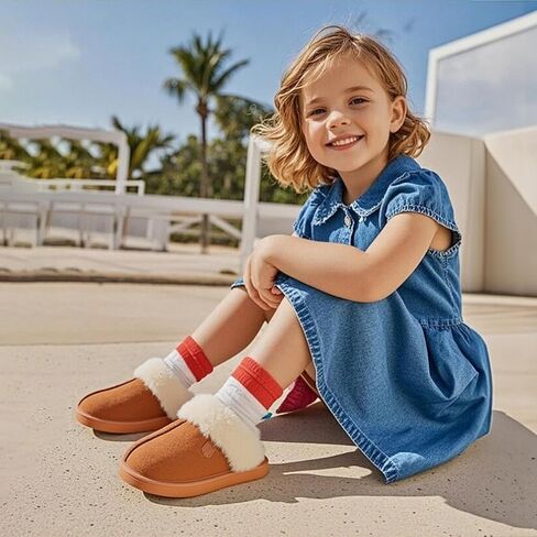 CIOR Boys Girls Memory Foam Slippers Faux Fur Lining Slip-on Clog Indoor Outdoor for Little Kid Big Kid in Kuwait