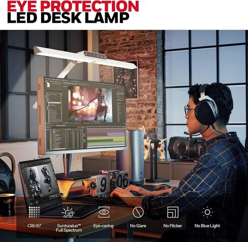 Honeywell LED Desk Lamp with Clamp - HJ1 Sunturalux Eye-Caring Clip on Lights for Home Office, 1200LM Clamp Lamp 4 Color Modes Stepless Dimming Task Desk Light with Timer Function for Working Studying in Saudi Arabia