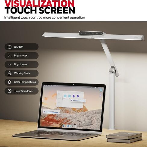 Honeywell LED Desk Lamp with Clamp - HJ1 Sunturalux Eye-Caring Clip on Lights for Home Office, 1200LM Clamp Lamp 4 Color Modes Stepless Dimming Task Desk Light with Timer Function for Working Studying in Saudi Arabia