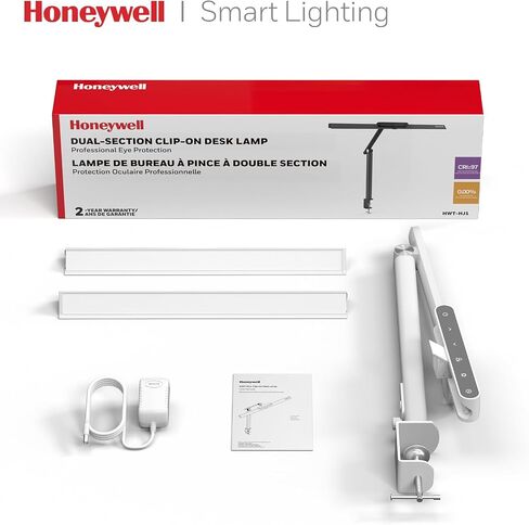 Honeywell LED Desk Lamp with Clamp - HJ1 Sunturalux Eye-Caring Clip on Lights for Home Office, 1200LM Clamp Lamp 4 Color Modes Stepless Dimming Task Desk Light with Timer Function for Working Studying in Saudi Arabia