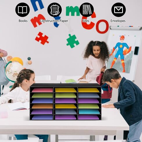 1 Pcs Classroom Paper Storage Organizer 18 Slots Construction Paper Storage Sturdy Cardboard Classroom Mailboxes Literature Craft Organizer for Home Office School, 27.6" x 14.2" x 12.4" in Saudi Arabia