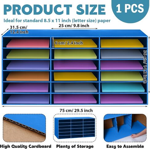 1 Pcs Classroom Paper Storage Organizer 18 Slots Construction Paper Storage Sturdy Cardboard Classroom Mailboxes Literature Craft Organizer for Home Office School, 27.6" x 14.2" x 12.4" in Saudi Arabia