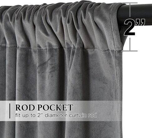 NICETOWN Short Velvet Curtains 63 inch - Heavy Grey Velvet Curtains Drapes with Tie Back Design Rod Pockeet Light Blocking Home Decoration Tie Up Shade for French Door/Kitchen, 46Wx 63L, 2 Pieces in Saudi Arabia