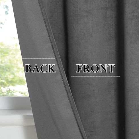 NICETOWN Short Velvet Curtains 63 inch - Heavy Grey Velvet Curtains Drapes with Tie Back Design Rod Pockeet Light Blocking Home Decoration Tie Up Shade for French Door/Kitchen, 46Wx 63L, 2 Pieces in Saudi Arabia