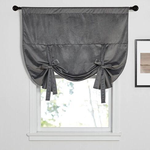 NICETOWN Short Velvet Curtains 63 inch - Heavy Grey Velvet Curtains Drapes with Tie Back Design Rod Pockeet Light Blocking Home Decoration Tie Up Shade for French Door/Kitchen, 46Wx 63L, 2 Pieces in Saudi Arabia