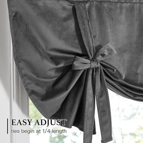 NICETOWN Short Velvet Curtains 63 inch - Heavy Grey Velvet Curtains Drapes with Tie Back Design Rod Pockeet Light Blocking Home Decoration Tie Up Shade for French Door/Kitchen, 46Wx 63L, 2 Pieces in Saudi Arabia