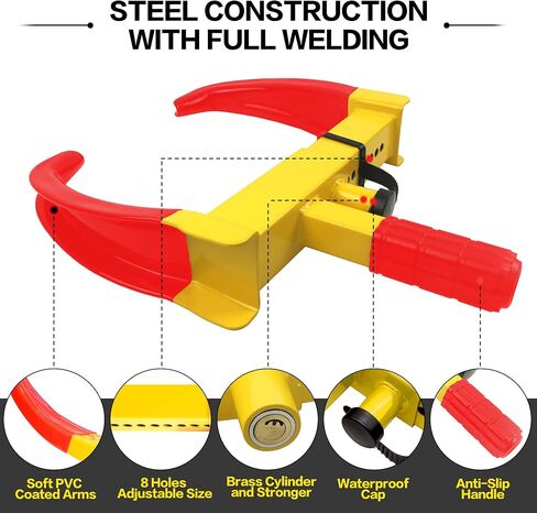 Universal Wheel Lock, Security Trailer Wheel Lock Anti Theft Tire Lock, Heavy Duty Wheel Clamp Adjustable for Trailers SUV Golf Cart Boats ATV Great Deterrent Bright Yellow/Black, 3 Keys in Saudi Arabia