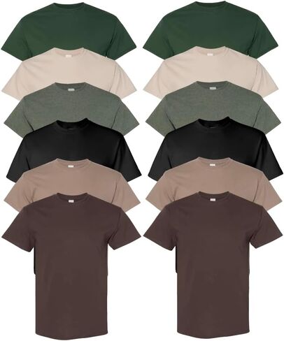 Tees Tees كل يوم تي شيرت القطن الثقيل (حزمة 12) ، لون مختلط متنوع صغير إلى 5xl in Kuwait