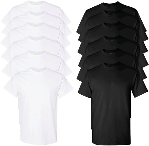 Tees Tees كل يوم تي شيرت القطن الثقيل (حزمة 12) ، لون مختلط متنوع صغير إلى 5xl in Kuwait
