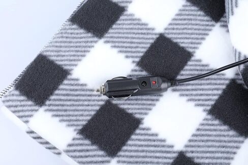 Electric Car Blanket- Heated 59 x 40inch 12 Volt Fleece Travel Throw for Car and RV-Great for Cold Weather, Tailgating, and Emergency Kits Black/White in Saudi Arabia