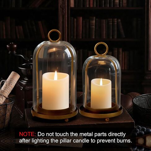 Glass Hurricane Candle Holder Decorative Gold Candle Lantern, Pillar Candlestick Holders Set of 2, Hanging Metal Holder Modern Table Centerpieces, Antique Brass in Kuwait