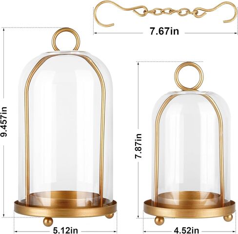Glass Hurricane Candle Holder Decorative Gold Candle Lantern, Pillar Candlestick Holders Set of 2, Hanging Metal Holder Modern Table Centerpieces, Antique Brass in Kuwait