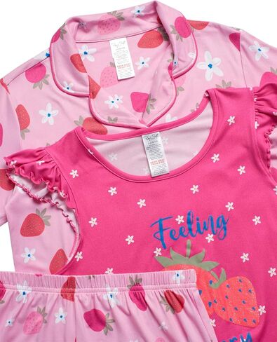 طقم بيجامة للفتيات من Rene Rofe - ثوب نوم مكشكش مكون من 3 قطع، وقميص نوم، وشورت صالة - ملابس نوم للفتيات (4-12) in Kuwait