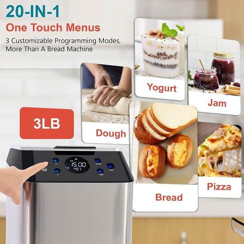 2.2LB Programmable Ceramic Pan Bread Machine, 17-IN-1 Dual Heaters Bread Maker with Sourdough, Gluten-Free, Dough, Pizza, Jam. 3 Crust Colors, Stainless Steel & Touch Panel, Automatic Fruit Dispenser in Saudi Arabia