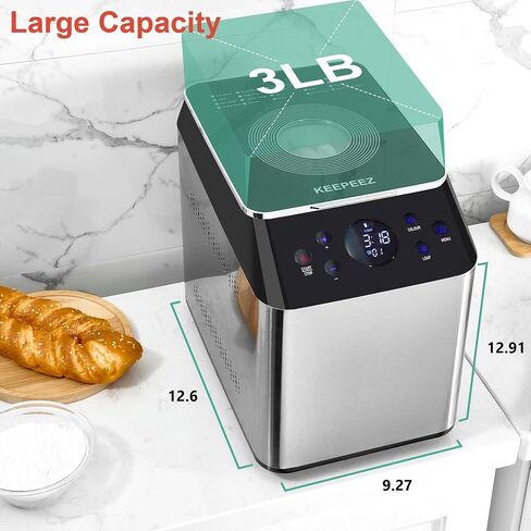 2.2LB Programmable Ceramic Pan Bread Machine, 17-IN-1 Dual Heaters Bread Maker with Sourdough, Gluten-Free, Dough, Pizza, Jam. 3 Crust Colors, Stainless Steel & Touch Panel, Automatic Fruit Dispenser in Saudi Arabia