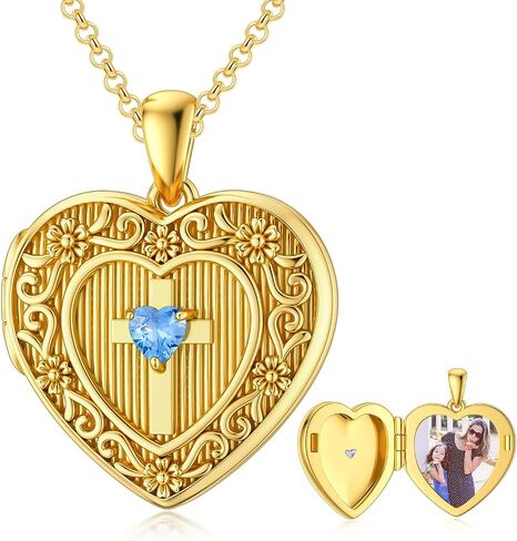 SOULMEET 10K 14K 18K Solid Gold Personalized Sunflower/Starburst/Cross/Rose/Lotus/Butterfly/Turtle/Celtic/Bee Heart Locket Necklace That Holds Picture Gift Choice in Kuwait