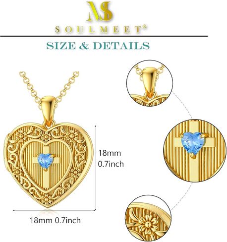 SOULMEET 10K 14K 18K Solid Gold Personalized Sunflower/Starburst/Cross/Rose/Lotus/Butterfly/Turtle/Celtic/Bee Heart Locket Necklace That Holds Picture Gift Choice in Kuwait