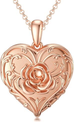 SOULMEET 10K 14K 18K Solid Gold Personalized Sunflower/Starburst/Cross/Rose/Lotus/Butterfly/Turtle/Celtic/Bee Heart Locket Necklace That Holds Picture Gift Choice in Kuwait