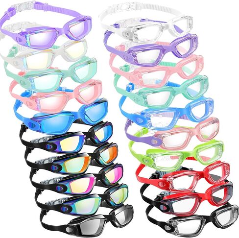 20 Pack Swimming Goggles for Adults Youth Pool Water Sport Swim Glasses Goggles Anti Fog UV Protection No Leaking Wide View for Men Women with 20 Set Ear Plugs and Nose Clips, Multicolor in Saudi Arabia