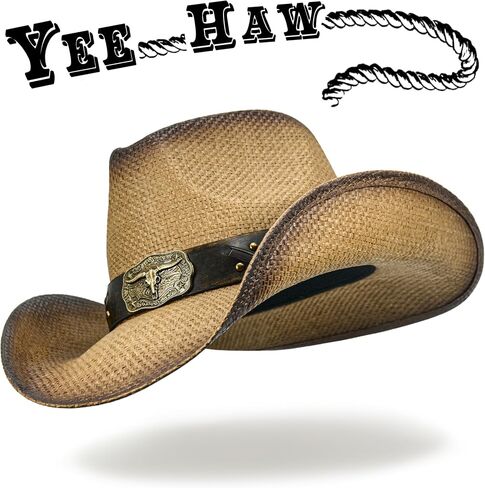 Straw Cowboy Hat for Women and Men – Western Sun Hat for Country Concert, Rodeo and Cowgirl Outfits in Saudi Arabia