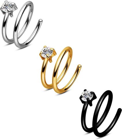 CM Crareesi Mania 3PCS Titanium Nose Screws, Double Nose Ring Hoop for Single Piercing, 18G Spiral Twist Nose Hoop, Solid Titanium Nose Piercing Hoop for Women Men in Saudi Arabia