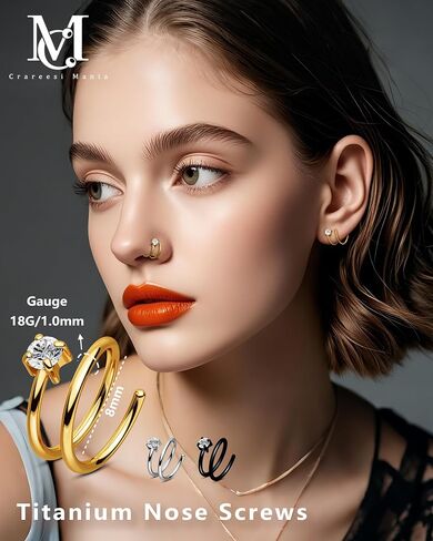 CM Crareesi Mania 3PCS Titanium Nose Screws, Double Nose Ring Hoop for Single Piercing, 18G Spiral Twist Nose Hoop, Solid Titanium Nose Piercing Hoop for Women Men in Saudi Arabia