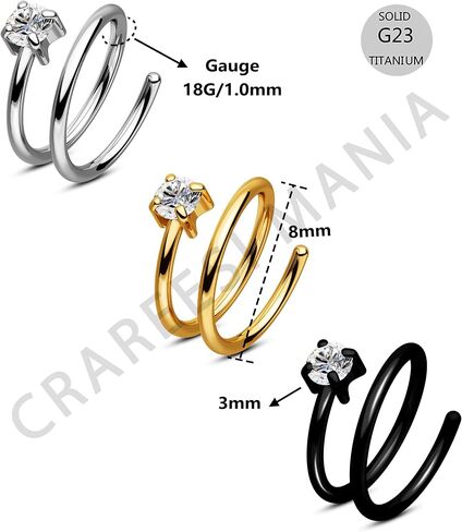 CM Crareesi Mania 3PCS Titanium Nose Screws, Double Nose Ring Hoop for Single Piercing, 18G Spiral Twist Nose Hoop, Solid Titanium Nose Piercing Hoop for Women Men in Saudi Arabia
