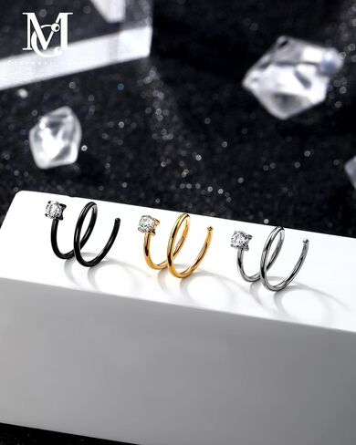 CM Crareesi Mania 3PCS Titanium Nose Screws, Double Nose Ring Hoop for Single Piercing, 18G Spiral Twist Nose Hoop, Solid Titanium Nose Piercing Hoop for Women Men in Saudi Arabia