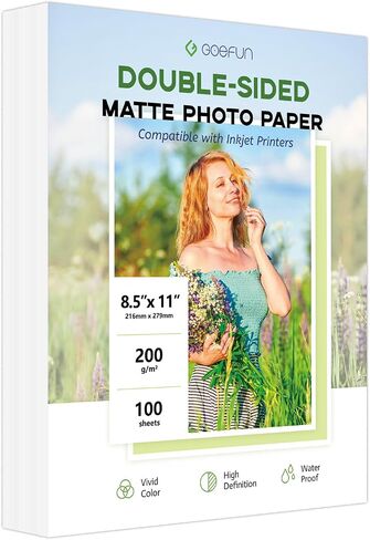 100 Sheets Matte Photo Paper 8.5x11, Goefun Inkjet Photo Printer Paper 200GSM Thick Photo Paper for Dye Ink and Pigment Ink in Kuwait
