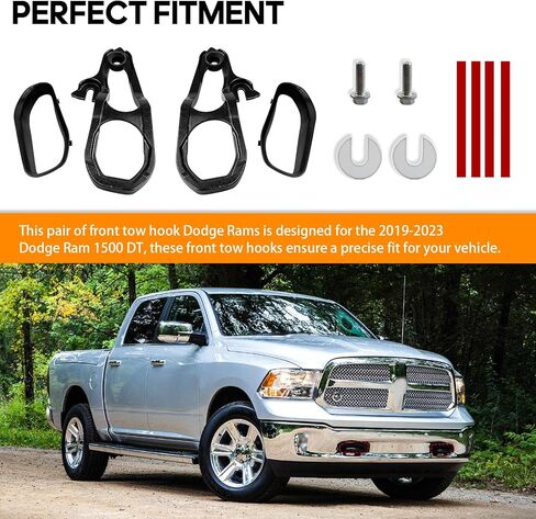 خطافات السحب الأمامية لليسار واليمين مع حواف ممتصة للصدمات، أجهزة بديلة باللون الأسود مناسبة لدودج رام 1500 مع محرك 3.6 لتر 5.7 لتر 2019 2020 2021 2022 2023 يستبدل 82215268AB 82215268AB 68272945AB in Kuwait