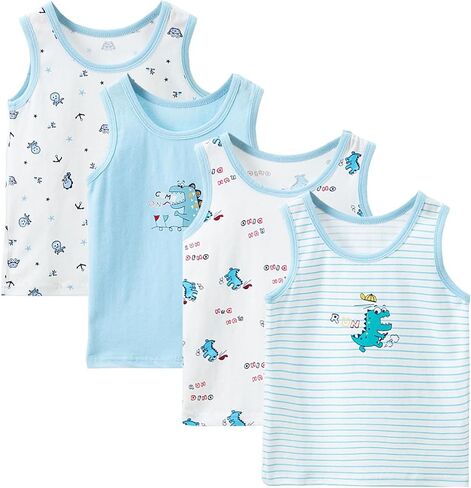 2-10 Years Boys Vest Kids Tank Tops Cotton Shirt Sleeveless Soft Breathable Toddler Children Undershirts 4 Pack in Kuwait