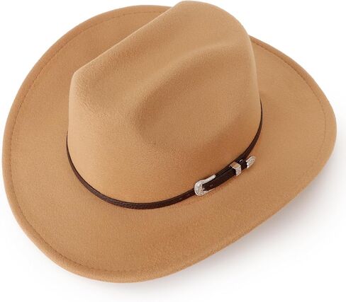DRESHOW Classic Western Felt Cowboy Cowgirl Hat for Women Men Outdoor Wide Brim Belt Buckle Panama Hat Unisex Rolled up Caps in Saudi Arabia