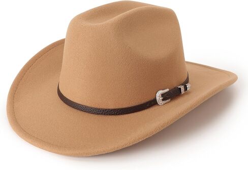 DRESHOW Classic Western Felt Cowboy Cowgirl Hat for Women Men Outdoor Wide Brim Belt Buckle Panama Hat Unisex Rolled up Caps in Saudi Arabia
