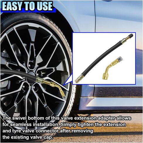 2PCS Tire Valve Extensions, 135 Degree Brass Tire Valve Extension Adaptor with 8.26'' Flexible Rubber Tire Valve Stem Extension, Schrader Tire Valve Stem Tool for RV, Car, Bike (135 Degree) in Kuwait