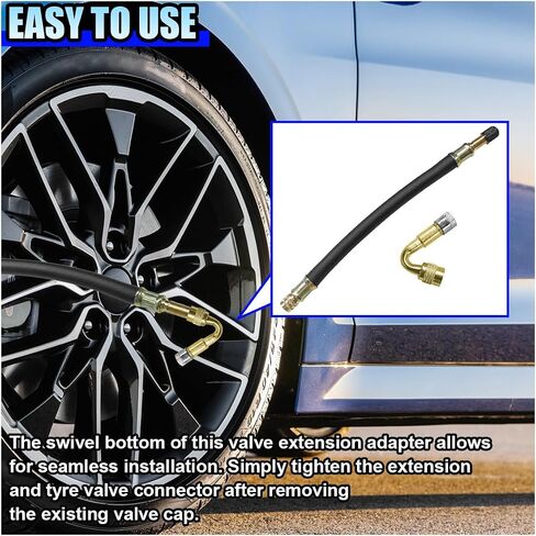 2PCS Tire Valve Extensions, 135 Degree Brass Tire Valve Extension Adaptor with 8.26'' Flexible Rubber Tire Valve Stem Extension, Schrader Tire Valve Stem Tool for RV, Car, Bike (135 Degree) in Kuwait