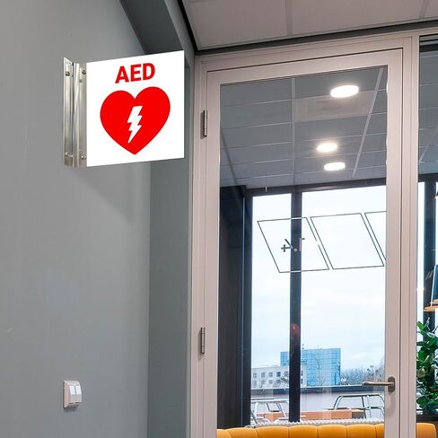 AED AED Automated Offibrillator Proforming Signing ، Double -Side ، 6 × 6 بوصات ، ACM ، مع ملحق النيكل المصقول ، مصنوع في الولايات المتحدة الأمريكية in Kuwait