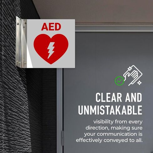 AED AED Automated Offibrillator Proforming Signing ، Double -Side ، 6 × 6 بوصات ، ACM ، مع ملحق النيكل المصقول ، مصنوع في الولايات المتحدة الأمريكية in Kuwait