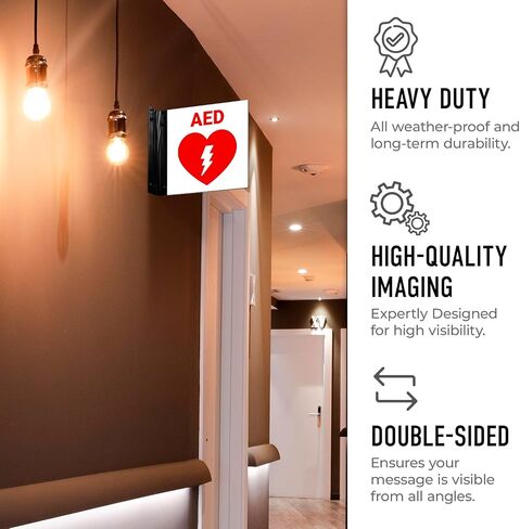 AED AED Automated Offibrillator Proforming Signing ، Double -Side ، 6 × 6 بوصات ، ACM ، مع ملحق النيكل المصقول ، مصنوع في الولايات المتحدة الأمريكية in Saudi Arabia