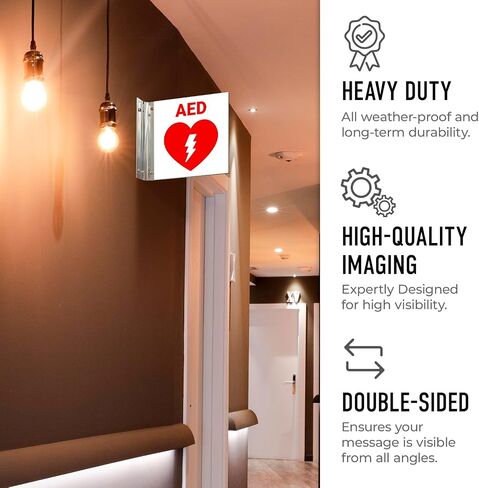 AED AED Automated Offibrillator Proforming Signing ، Double -Side ، 6 × 6 بوصات ، ACM ، مع ملحق النيكل المصقول ، مصنوع في الولايات المتحدة الأمريكية in Kuwait