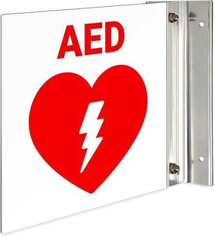AED AED Automated Offibrillator Proforming Signing ، Double -Side ، 6 × 6 بوصات ، ACM ، مع ملحق النيكل المصقول ، مصنوع في الولايات المتحدة الأمريكية in Kuwait