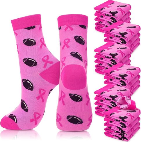Jiuguva 60 Pair Athletic Pink Ribbon Breast Cancer Awareness Socks Soft Pink Ribbon Sport Socks for Women Men Softball Soccer (Classic) in Kuwait