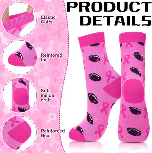 Jiuguva 60 Pair Athletic Pink Ribbon Breast Cancer Awareness Socks Soft Pink Ribbon Sport Socks for Women Men Softball Soccer (Classic) in Kuwait