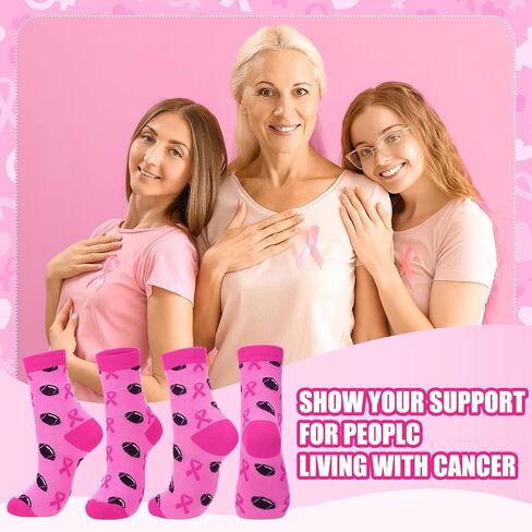 Jiuguva 60 Pair Athletic Pink Ribbon Breast Cancer Awareness Socks Soft Pink Ribbon Sport Socks for Women Men Softball Soccer (Classic) in Kuwait
