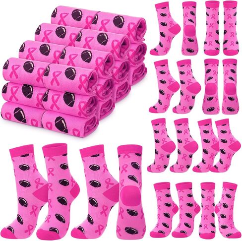 Jiuguva 60 Pair Athletic Pink Ribbon Breast Cancer Awareness Socks Soft Pink Ribbon Sport Socks for Women Men Softball Soccer (Classic) in Kuwait