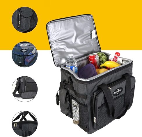 Koolatron Electric Portable Cooler Plug in 12V Car Cooler Bag, 26 qt (25 L) Black/Gray Soft-Sided Portable Car Fridge w/DC Power Cord, Adjustable Shoulder Strap, Cord Storage, Road Trip in Kuwait