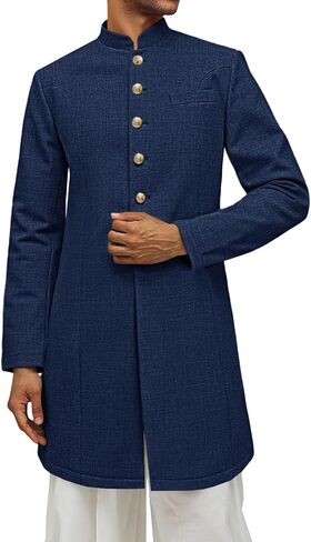 Runcati Mens Kurta Coats Indian Mandarin Twhiber Autire Thrib Throbits Wedding Party Party Clothing Discal Kaftan Robe in Kuwait