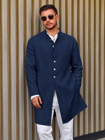 Runcati Mens Kurta Coats Indian Mandarin Twhiber Autire Thrib Throbits Wedding Party Party Clothing Discal Kaftan Robe in Kuwait