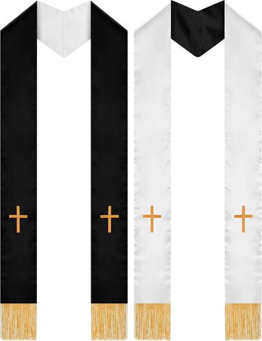 Eurzom 2 Pcs Embroidery Reversible Clergy Stole with Cross Tassels Wedding Church Minister Pastor Priest Shawls for Men Women in Saudi Arabia